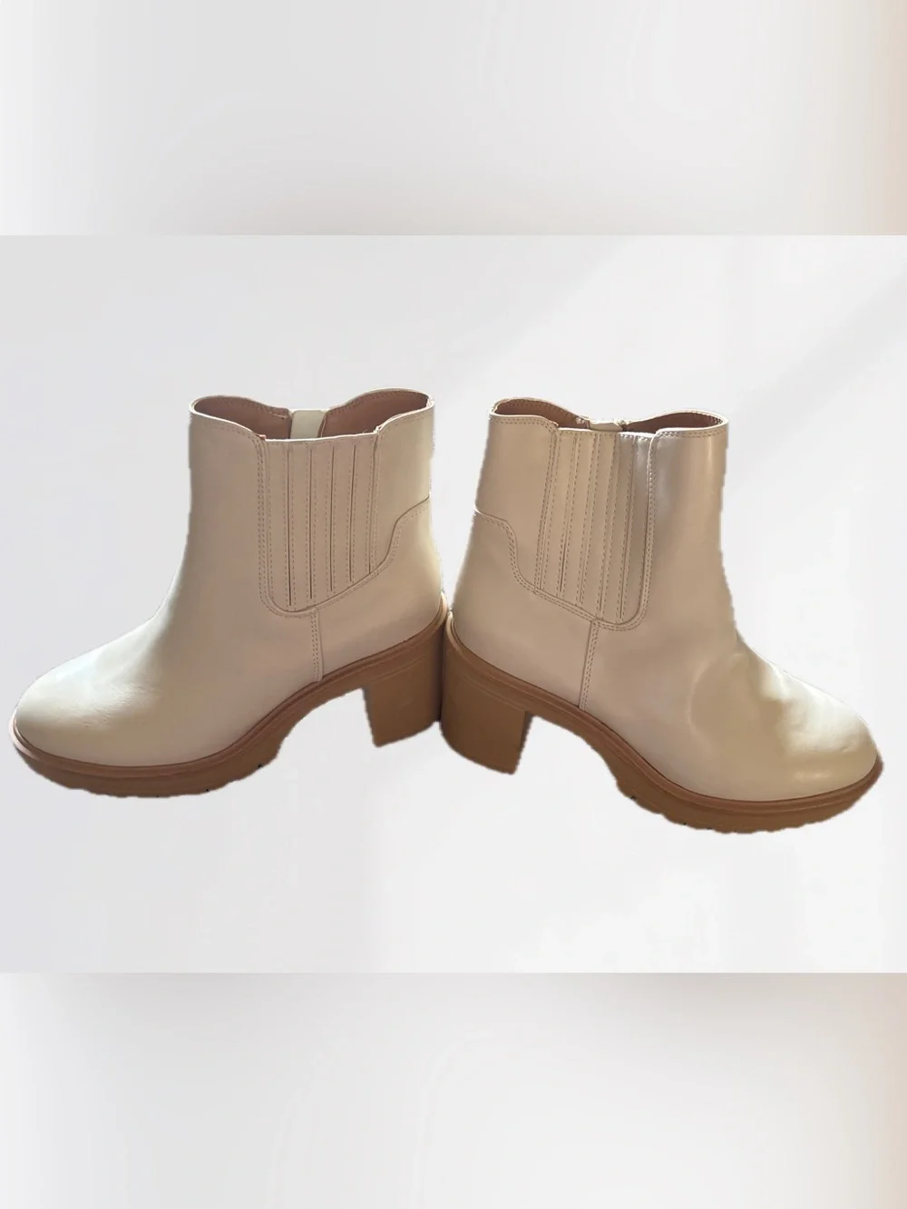 Universal Thread Cream FauxLeather Block Heel Ankle Booties